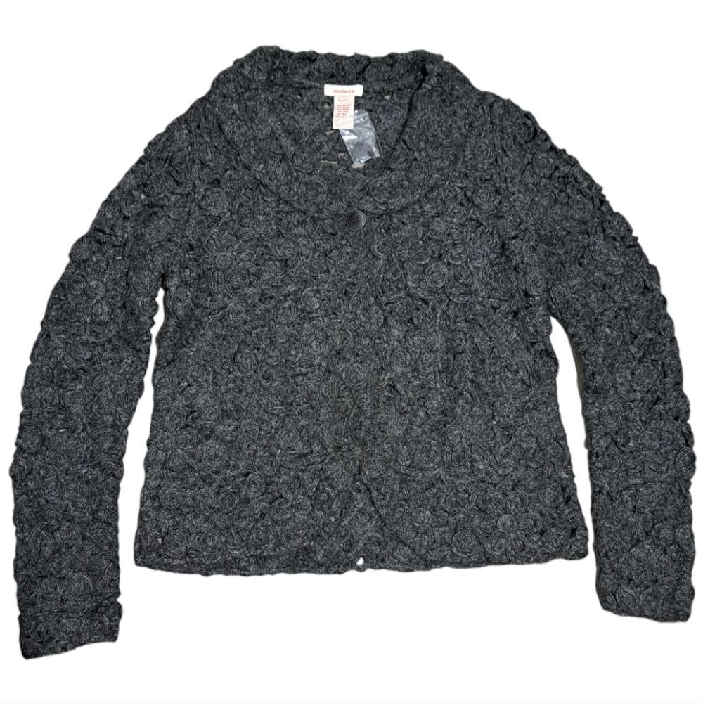 Sundance Dark Gray Textured Crochet Button Cardigan